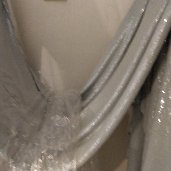 Oscar de la renta pewter long sleeve embroidered sequin gown